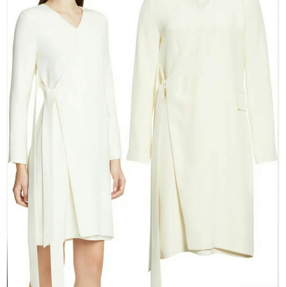 NWT PARTOW Parquis Faux Wrap Silk Dress in Ivory